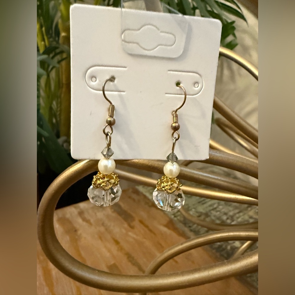 New handmade drop bead earrings. Antique gold. Lightweight.
